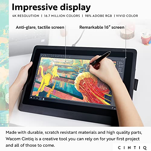 Wacom Cintiq 16 Drawing Tablet with Full HD 15.4-Inch Display Screen, 8192 Pressure Sensitive Pro Pen 2 Tilt Recognition, Compatible with Mac OS Windows and All Pens