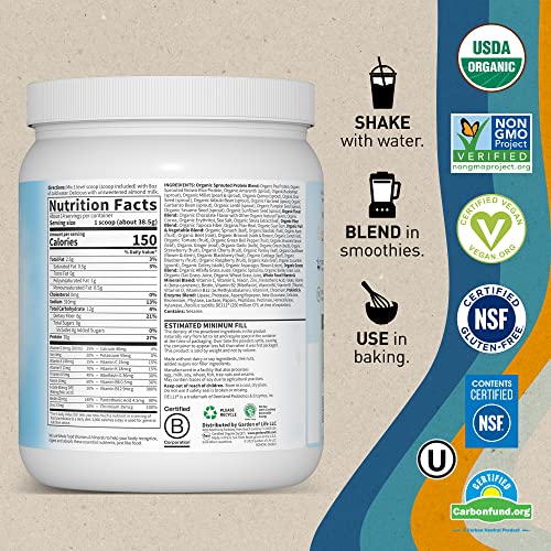 Tasty Organic Chocolate Meal Replacement Shake Vegan - Garden of Life - 20g Complete Plant Based Protein, Greens, Digestive Enzymes, Pro and Prebiotics for Easy Digestion – Non-GMO, Gluten-Free, 1.2 LB