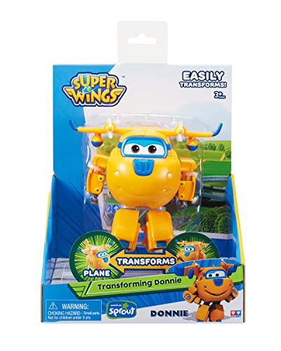 Super Wings - 5' Transforming Donnie Airplane Toys Vehicle Action Figure Plane to Robot,Suitable 3 4 5 year old Kids Fun Flying Toy Plane for Preschool Play and Birthday Gifts,Yellow
