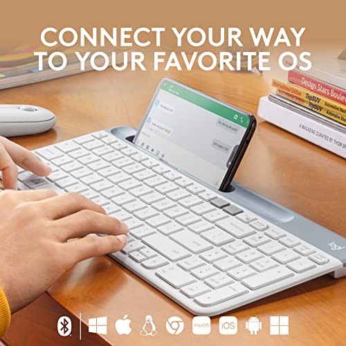 Logitech K585 Multi-Device Slim Wireless Keyboard, Built-in Cradle for Device; for Laptop, Tablet, Desktop, Smartphone, Win/Mac, Bluetooth/Receiver, Compact, Easy Switch, 24 Month Battery - Off White