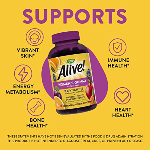 Nature’s Way Alive! Women’s Gummy Multivitamins, Vitamins and Minerals, Supports Whole Body Wellness*, Vegetarian, Mixed Berry Flavored, 130 Gummies