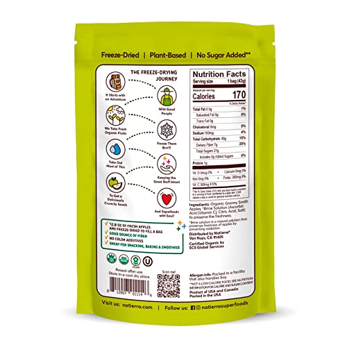NATIERRA Nature's All Foods Organic Freeze-Dried Apples | Non-GMO and Vegan | 1.5 Ounce