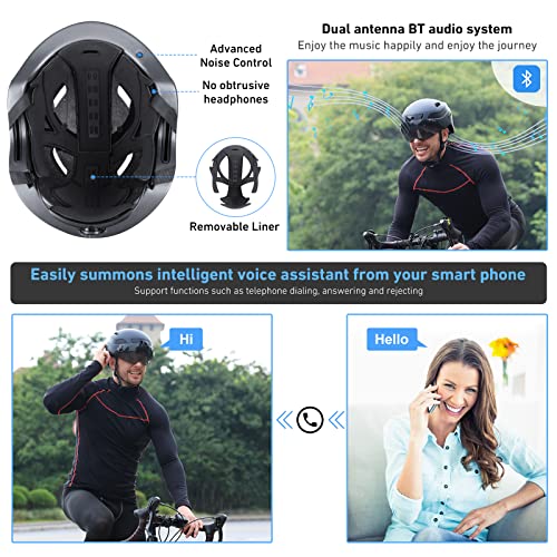 KRACESS KRS-S1 Bike Helmets for Men Smart Helmets for Adults with 1080P 60 fps Sports Camera Dual Antenna Bluetooth Womens Bike Helmet(M-21.56-22.84in, Matte Black)