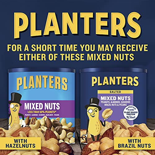 Planters Mixed Nuts Less Than 50% Peanuts with Peanuts (Almonds, Cashews, Hazelnuts and Pecans, 12 ct Pack, 15 oz Canisters)