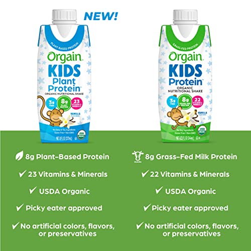 Orgain Organic Kids Protein Nutritional Shake, Vanilla - 8g of Protein, 22 Vitamins and Minerals, Fruits and Vegetables, Gluten Free, Soy Free, Non-GMO, 8.25 Fl Oz (Pack of 12)
