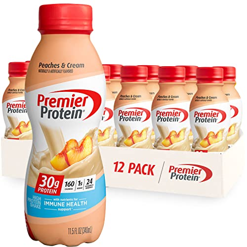 Premier Protein Shake 30g 1g Sugar 24 Vitamins Minerals Nutrients to Support Immune Health 11.5 12 Pack, Peaches and Cream, 138 Fl Oz
