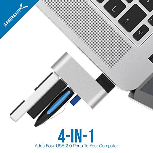 SABRENT Premium 4 Port Aluminum Mini USB 2.0 Hub [90°/180° Degree Rotatable] (HB-UMMC)