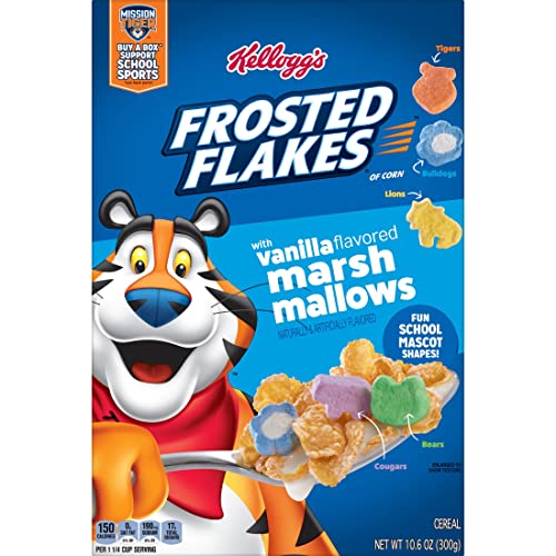 Frosted Flakes Cold Breakfast Cereal, 7 Vitamins and Minerals, Kids Snacks, Original with Vanilla Flavored Marshmallows (10 Boxes)