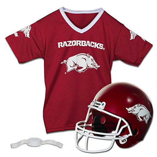 Franklin Sports Arkansas Razorbacks Kids College Football Uniform Set - NCAA Youth Football Uniform Costume - Helmet, Jersey, Chinstrap Set - Kids 5-9