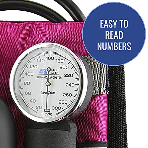 MABIS MatchMates Aneroid Sphygmomanometer and Dual Head Stethoscope Combination Home Blood Pressure Kit with Calibrated Nylon Cuff, Professional Quality, Carrying Case, Magenta
