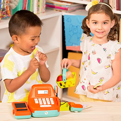Battat Cash Register Toy Playset – Pretend Play Kids Calculator Cash Register with Accessories for 3+ (26-Pieces), Orange