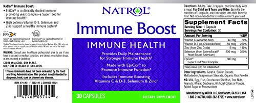 Natrol Immune Boost Capsules, Immune Support, Made with EpiCor Clinically Tested, Includes Vitamins C, D3, Selenium and Zinc, 30 Count
