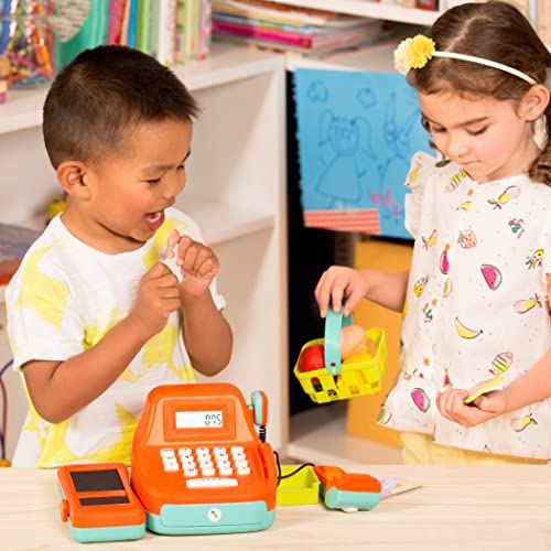 Battat Cash Register Toy Playset – Pretend Play Kids Calculator Cash Register with Accessories for 3+ (26-Pieces), Orange