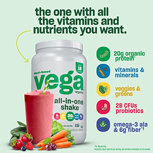 Vega Organic All-in-One Vegan Protein Powder French Vanilla (18 Servings) Superfood Ingredients, Vitamins for Immunity Support, Keto Friendly, Pea Protein for Women and Men, 1.5 lbs(Packaging May Vary)