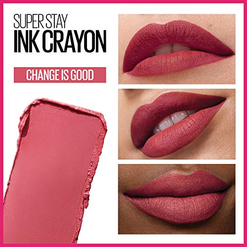 Maybelline Super Stay Ink Crayon Lipstick Makeup, Precision Tip Matte Lip Crayon with Built-in Sharpener, Longwear Up To 8Hrs, Change Is Good, Rose Pink, 1 Count