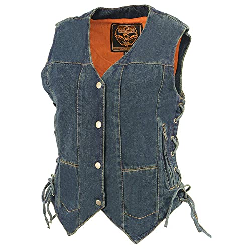 Milwaukee Leather MDL4020 Women's Classic Blue ‘6 Pocket’ Side Lace Denim Vest - 2X-Large