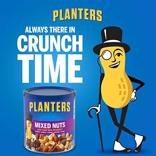 Planters Mixed Nuts Less Than 50% Peanuts with Peanuts (Almonds, Cashews, Hazelnuts and Pecans, 12 ct Pack, 15 oz Canisters)