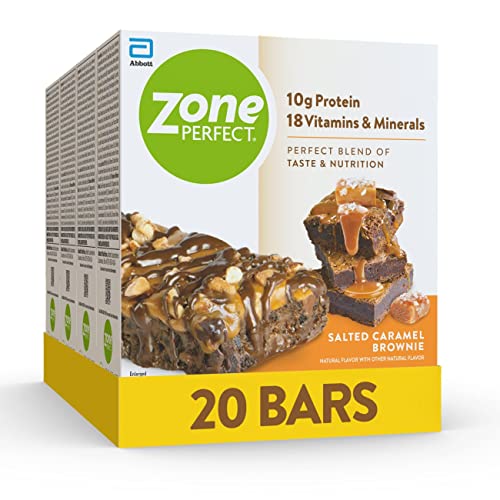 ZonePerfect Protein Bars, 18 vitamins and minerals, 10g protein, Nutritious Snack Bar, Salted Caramel Brownie, 20 Count