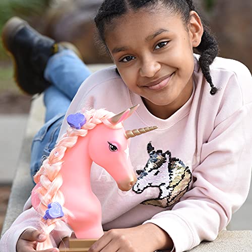 Breyer Horses Beauty Styling Head | Stardust | Pink Extra-Long Silky No Tangle Mane | 10' x 4.25' x 4.25' | Styling Book, Brush, Hair Coils, Clips, Elastics | Unicorn Toy | Model #7405