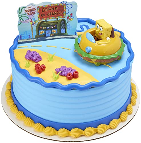 DecoSet® SpongeBob Square Pants Krabby Patty Cake Topper, 2-Piece Birthday Party Set with Rolling Car Figure for Fun After the Party, 3'H x 4.25'W