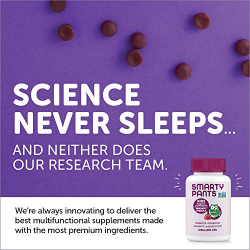 SmartyPants Kids Probiotic Immunity Gummies: Prebiotics and Probiotics for Immune Support and Digestive Comfort, Grape Flavor, Vegan Gummy Vitamins, 60 Count, 30 Day Supply, No Refrigeration Required