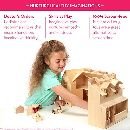 Melissa and Doug Fold and Go Wooden Dollhouse With 2 Play Figures and 11 Pieces of Furniture