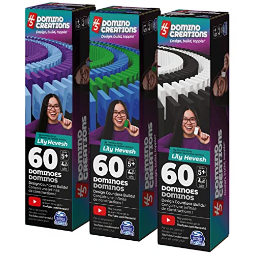Spin Master Games H5 Domino Creations, 180-Piece Dominoes by Lily Hevesh Colorful 3-Pack Bundle of 60-Piece Packs, Family Game for Adults and Kids Ages 5 and up