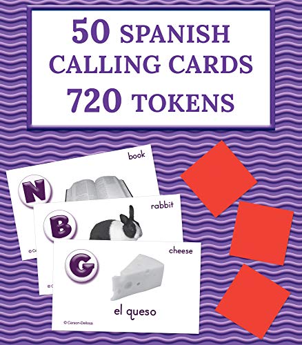 Carson Dellosa Basic Spanish Bingo Game Learning Board Game with 50 Spanish Words with Photos, 36 Game Boards and Bingo Chips for 3-36 Players, Ages 4 and Up
