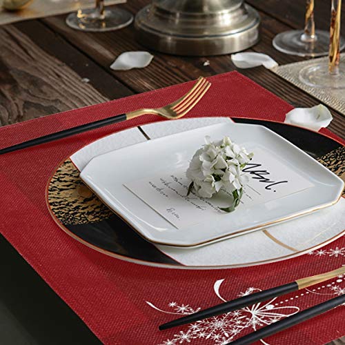 Placemats Elegance Christmas Snowflakes Dining Table Placemats Set of 6 Heat Resistant Kitchen Table Mats Washable Woven Linen-Like Polyester 18X12 Inch Red