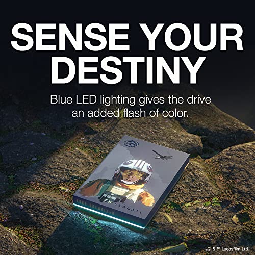 Seagate Luke Skywalker SE FireCuda External Hard Drive 2TB HDD - USB 3.2, Customizable LED RGB Lighting, Blue, Works with PC, Mac, Playstation, and Xbox, with 1-Year Rescue Services (STKL2000412)