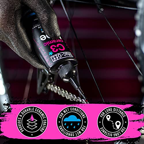Muc Off C3 Ceramic Wet Chain Lube, 120 Milliliters - Premium Bike Chain Lubricant with UV Tracer Dye - Formulated for Wet and Harsh Weather Conditions
