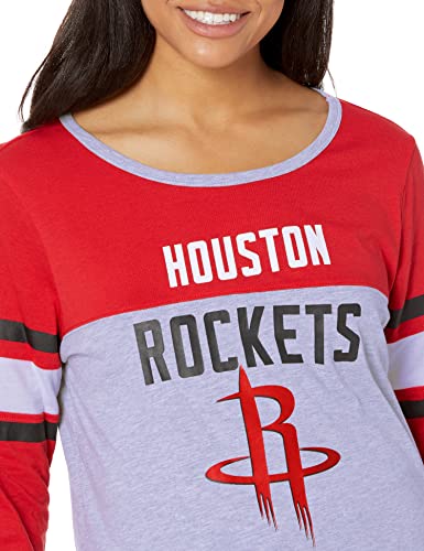 Ultra Game NBA Houston Rockets Womens T-Shirt Raglan Baseball 3/4 Long Sleeve Tee Shirt, Team Color, Large