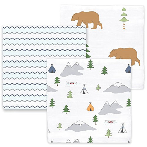 Amazing Baby Cotton Muslin Swaddle Blankets, Set of 3, Outdoor Adventure, Neutral