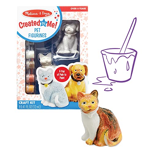Melissa and Doug Created by Me! Pet Figurines Craft Kit (Resin Dog and Cat, 6 Paints, Paintbrush)