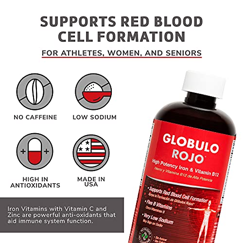 Globulo Rojo Iron Supplement - Liquid Dietary Supplement with High Potency Iron and B Vitamins (Vegan), 16 FL OZ (473 mL)