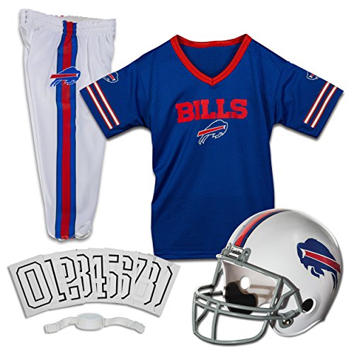Franklin Sports Buffalo Bills Kids Football Uniform Set - NFL Youth Football Costume for Boys and Girls - Set Includes Helmet, Jersey and Pants - Medium