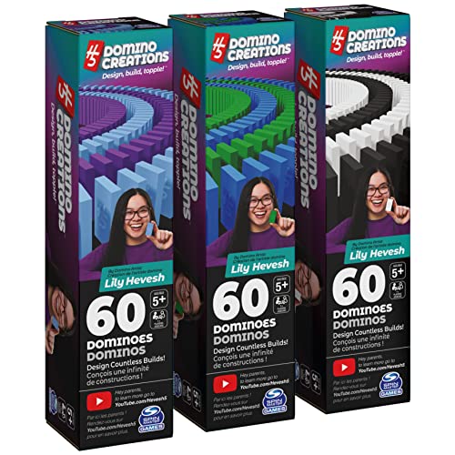 Spin Master Games H5 Domino Creations, 180-Piece Dominoes by Lily Hevesh Colorful 3-Pack Bundle of 60-Piece Packs, Family Game for Adults and Kids Ages 5 and up