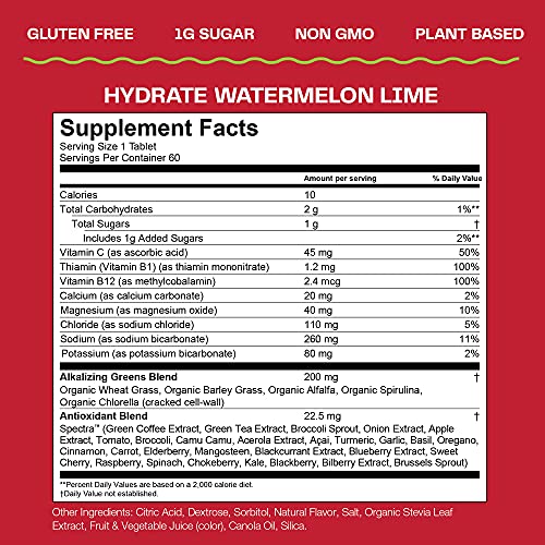 Amazing Grass Electrolyte Tablets Fizzy Greens Water Flavoring Tablet with Vitamins Hydrate Watermelon Lime 60 Count