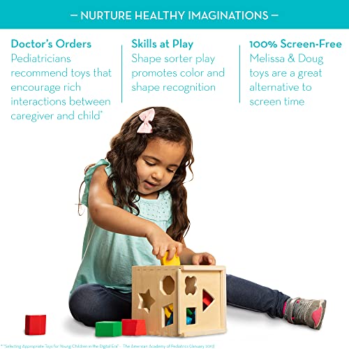 Melissa and Doug Shape Sorting Cube - Classic Wooden Toy With 12 Shapes - Kids Shape Sorter Toys For Toddlers Ages 2+