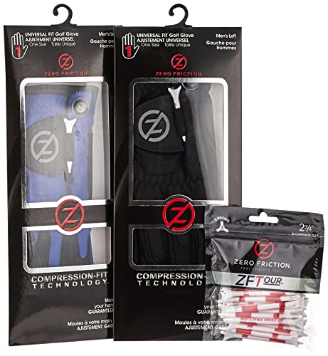 Zero Friction Male Men's Compression-Fit Synthetic Golf Glove (2 Pack), Universal Fit Black/Blue, One Size