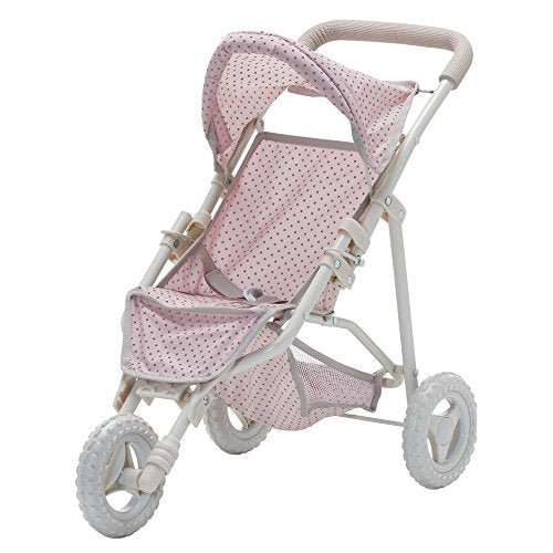 Olivia's Little World Baby Doll Jogging Stroller Polka Dots Princess Collection, Doll Pram for 18' Dolls, Foldable Stroller, Pink and Gray