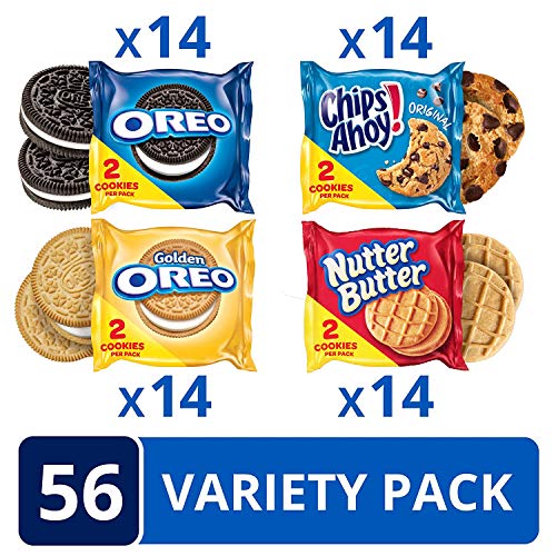 OREO Original, OREO Golden, CHIPS AHOY! and Nutter Butter Cookie Snacks Variety Pack, 56 Snack Packs (2 Cookies Per Pack)