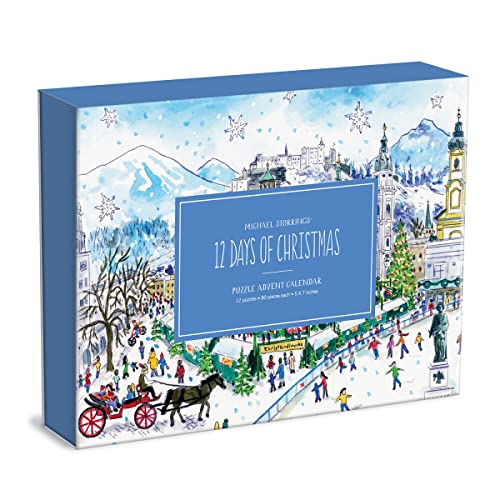 Michael Storrings 12 Days of Christmas Advent Calendar Puzzle, Includes 12 80-Piece Puzzles, 5” x 7” Each – Unique Holiday Jigsaw Puzzle Set with Thick, Sturdy Pieces