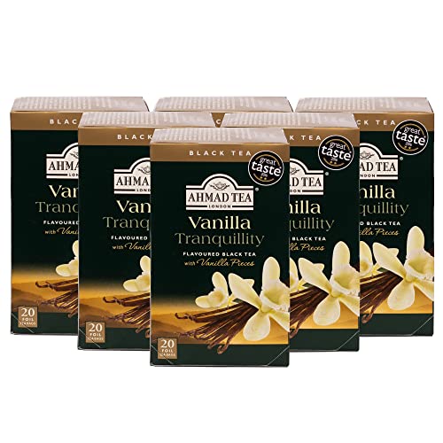 Ahmad Tea Black Tea, Vanilla Tranquility Teabags, 20 ct (Pack of 6) - Caffeinated and Sugar-Free