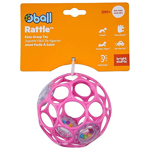Bright Starts Oball Rattle Easy-Grasp Toy - Pink, Ages Newborn - 1 Count (Pack of 1)