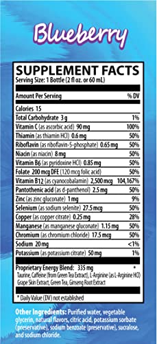 Zipfizz 2oz Energy Shot - Blueberry Flavor | Hydrating Electrolyte Drinks w/Liquid B12, Caffeine, Ginseng, and Vitamins | Low Carb, Gluten Free, Sugar Free Energy Drink (6 Pack)