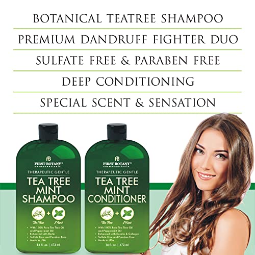 Tea Tree Mint Shampoo and Conditioner - contains Pure Tea Tree Oil and Peppermint Oil - Fights Hair Loss, Promotes Hair Growth, Fights Dandruff, Lice and Itchy Scalp - Men and Women Sulfate Free -16 oz x 2