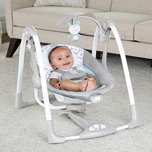 Ingenuity ConvertMe 2-in-1 Compact Portable Automatic Baby Swing and Infant Seat, Battery-Powered Vibrations, Nature Sounds, 0-9 Months 6-20 lbs (Raylan)