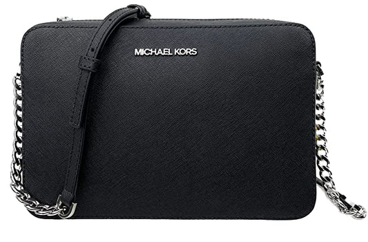 Michael Kors Women's Jet Set Item Crossbody Bag in Black with Silver hardware (Black/Silver)