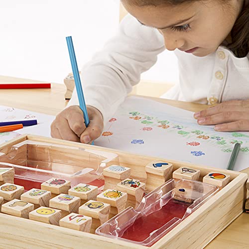 Melissa and Doug Wooden Stamp Set, Favorite Things - 26 Wooden Stamps, 4-Color Stamp Pad - Kids Art Projects, Stamps With Washable Ink, Wooden Stamps For Kids Ages 4+